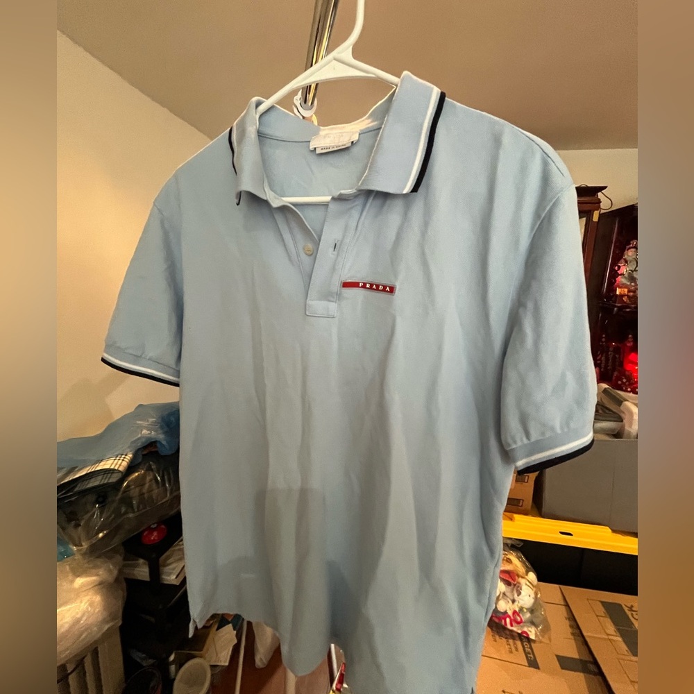 Prada Men's Light Blue Polo Shirt